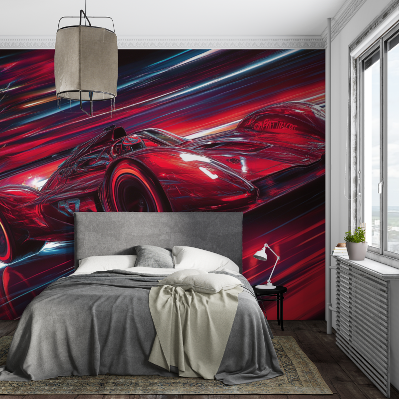 Papier peint gamer panoramique voiture rouge piece ados