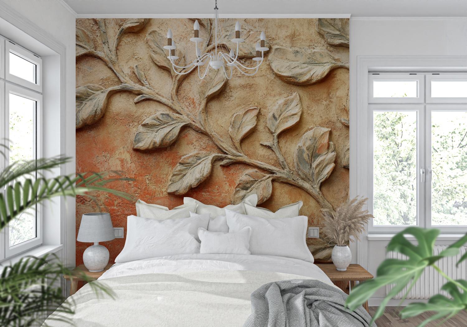Papier peint terracotta avec courbes organiques tendance mur