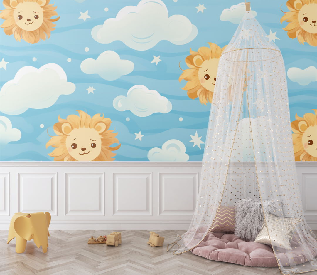 Papier peint gros motifs lion bebe