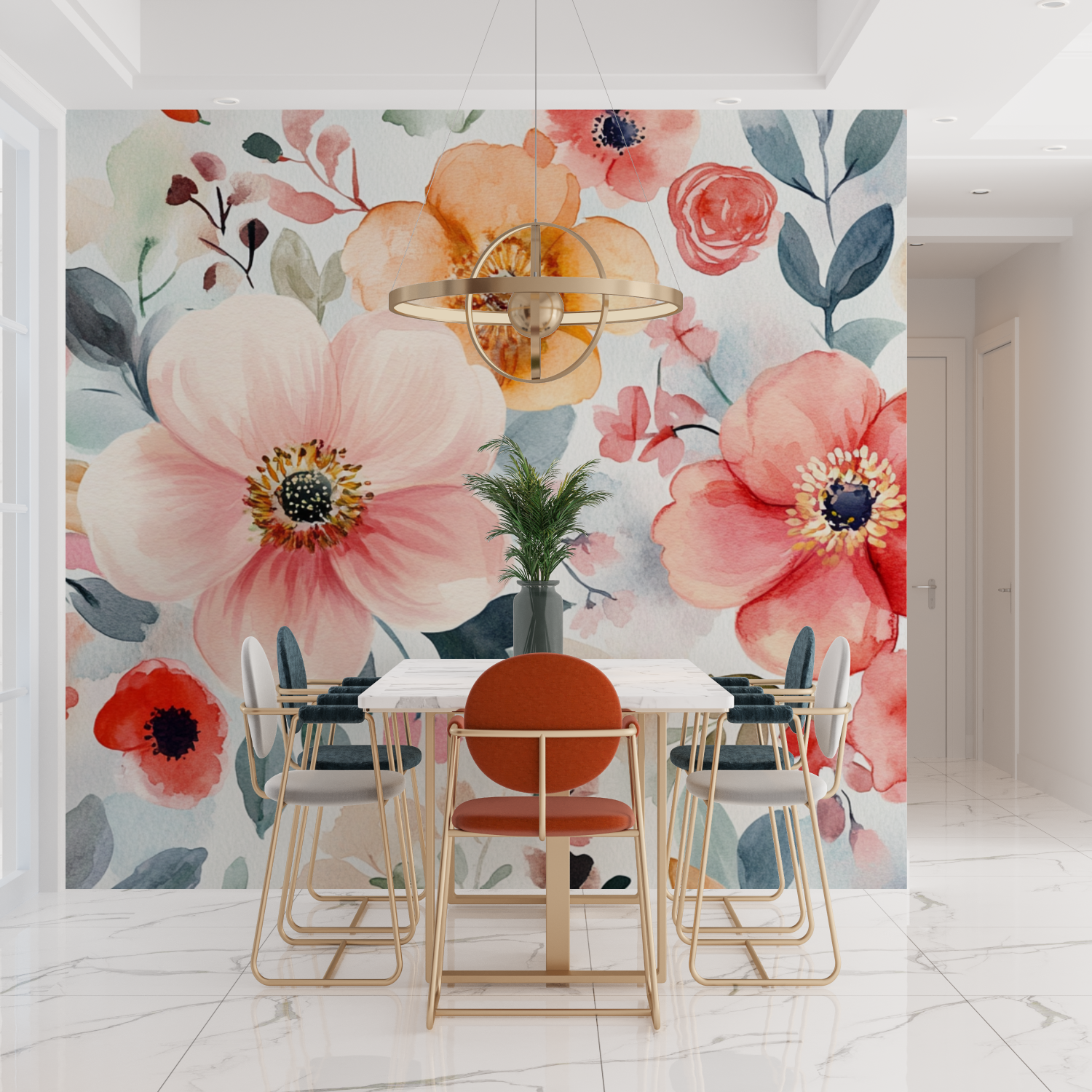 Papier peint aquarelle floral boheme delicat tendances