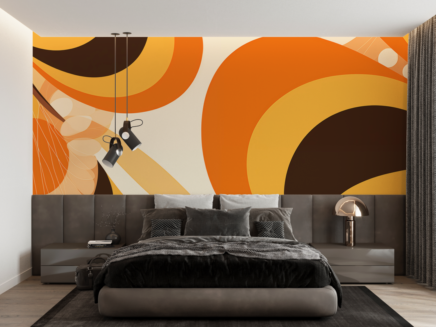Papier Peint Année 70 Orange - trompe l'oeil