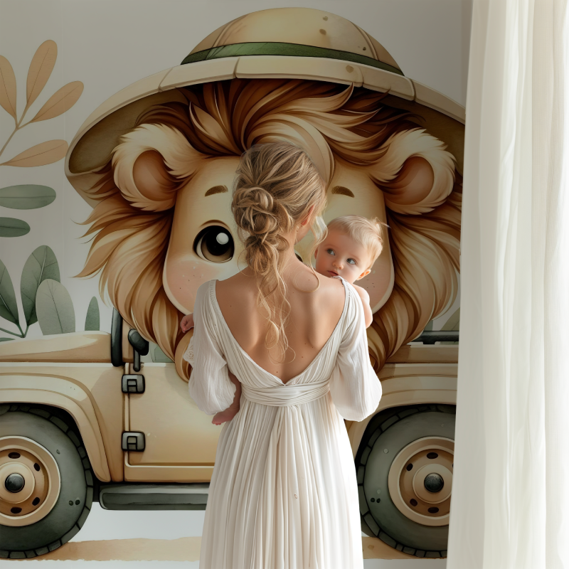 Papier peint lion safari enfant bb123