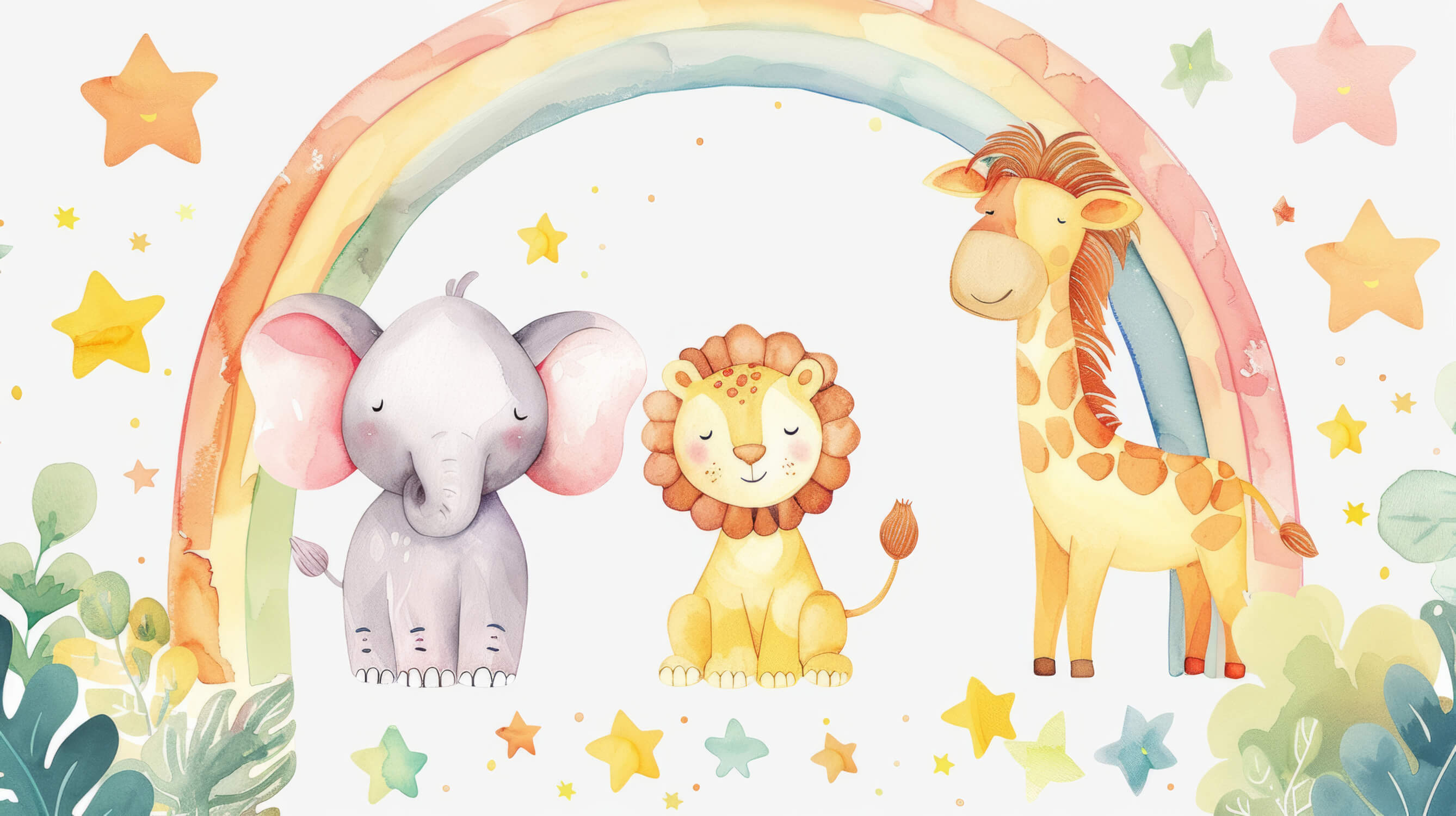 Papier Peint Lion Et Arcs-En-Ciel Pastel