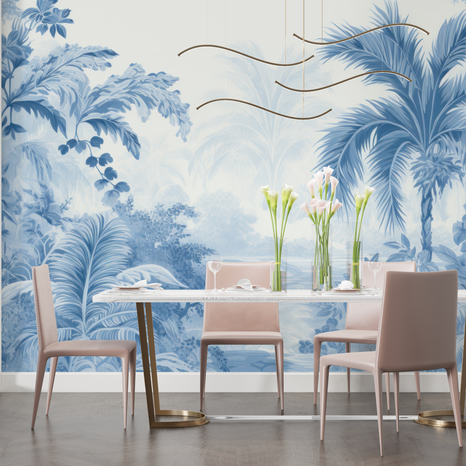 Papier Peint Panoramique Palmiers Bleu - tendance 2024
