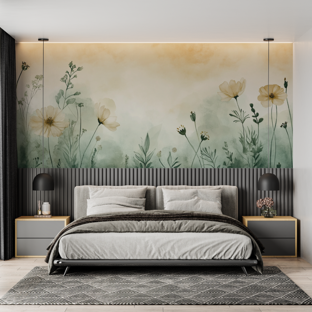 Papier peint aquarelle silhouet...s delicates chambre adulte