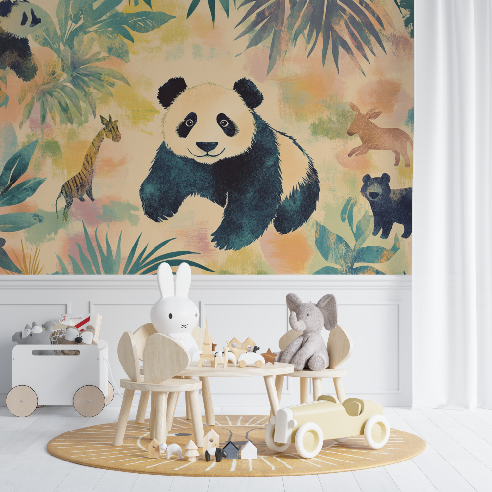 Papier peint panda et animaux de la jungle chambre de bebe