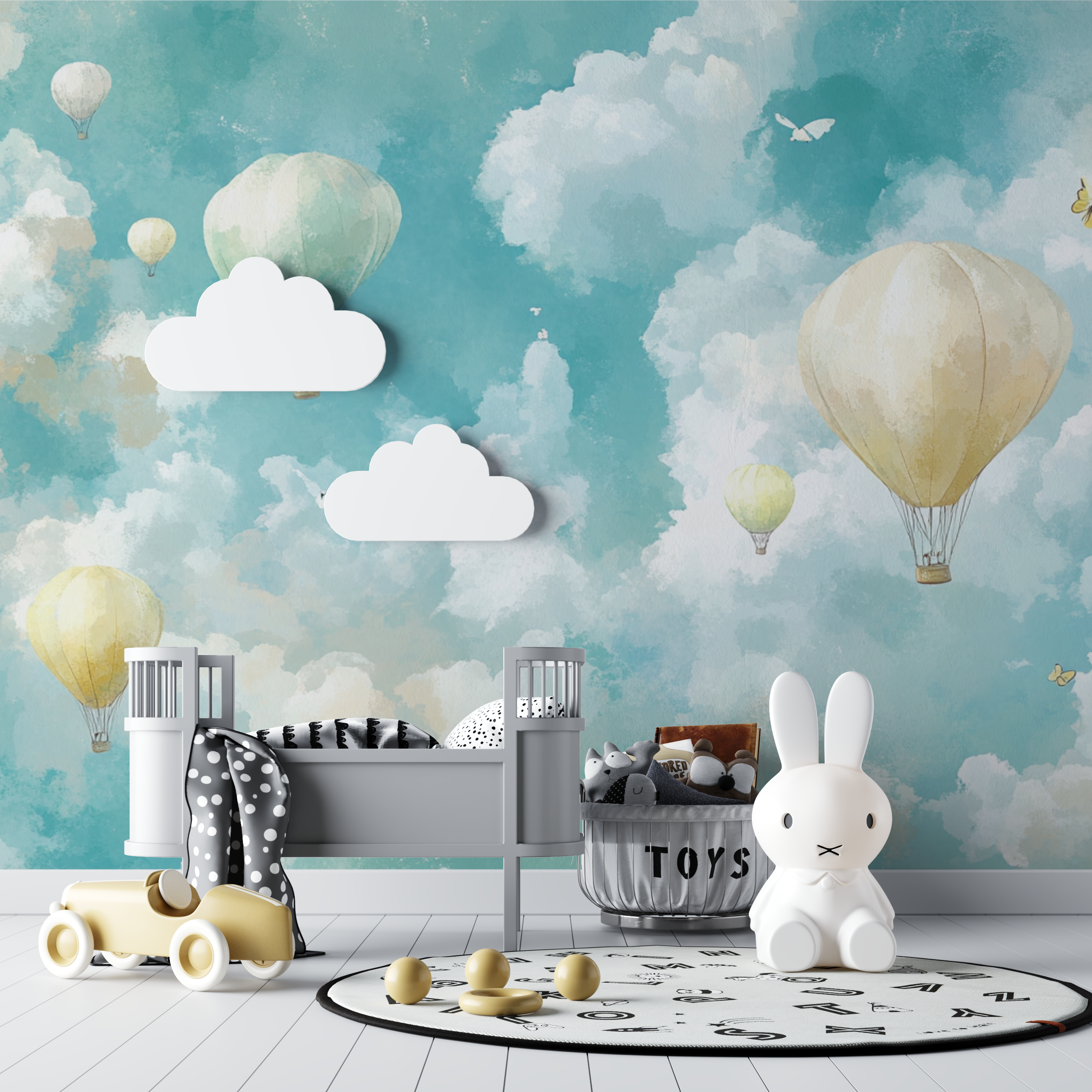 Papier peint montgolfiere et papillons legers bebe tipi