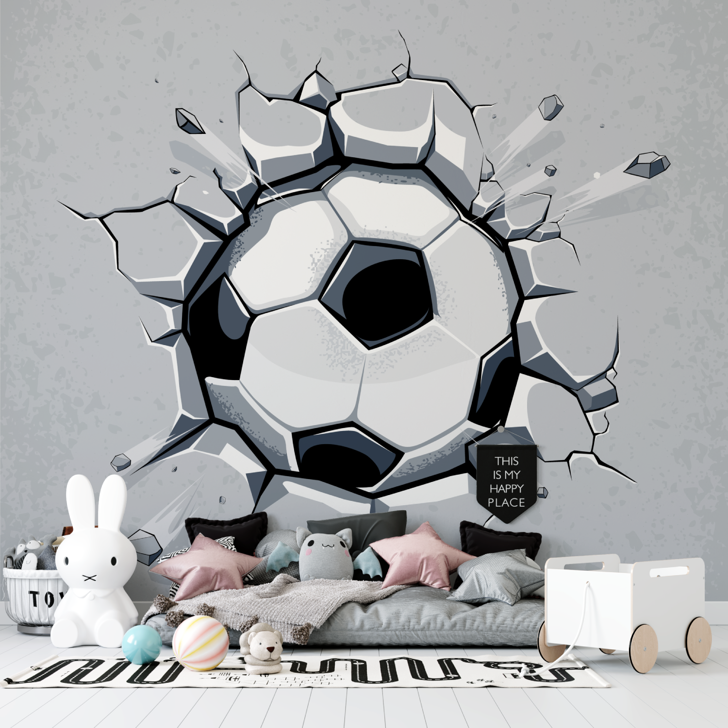 Papier peint avec un grand ballon de foot tapisserie garcon
