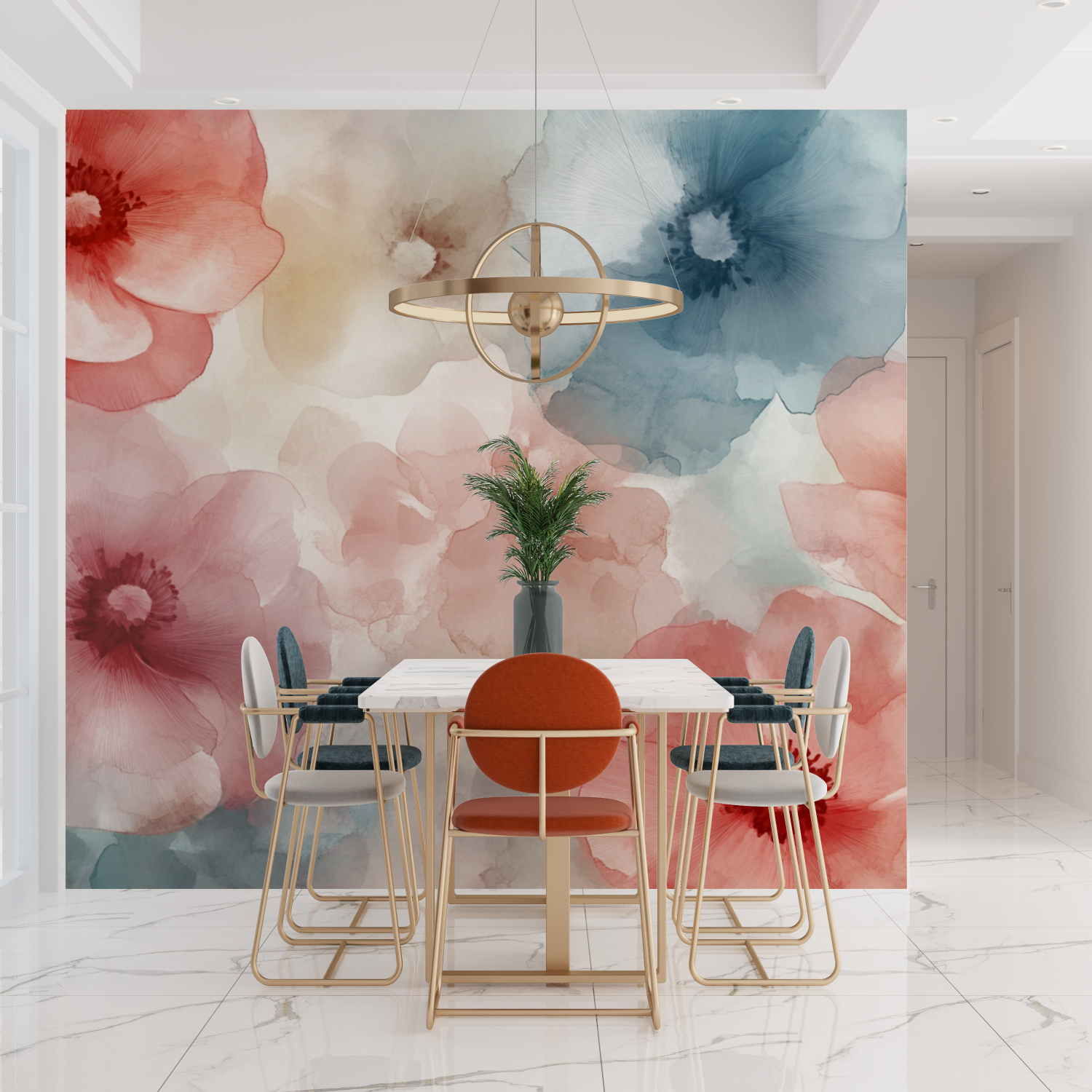 Papier peint aquarelle fleurs aeriennes delicates tendances