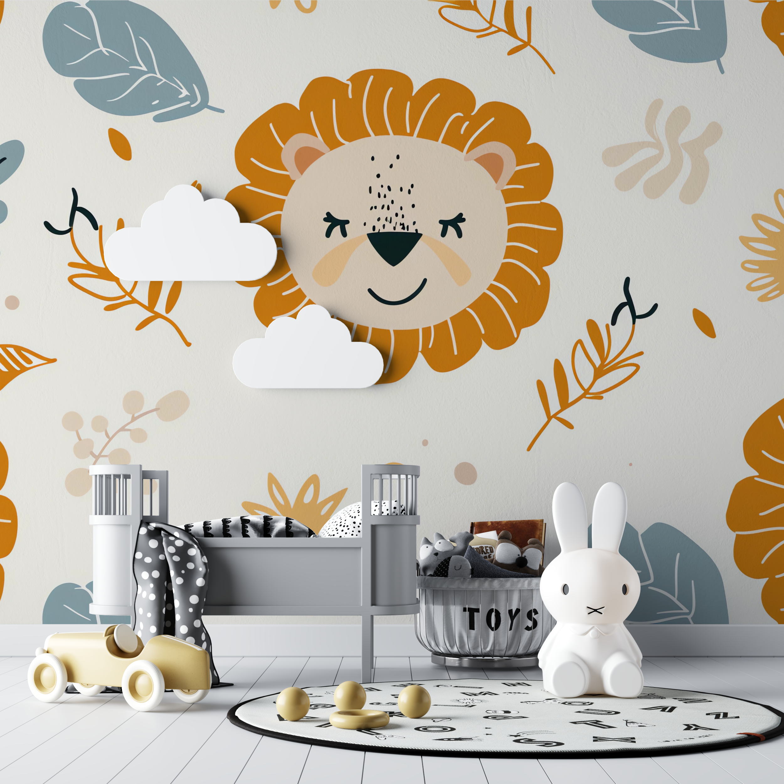 Papier peint lion tetes bebe tipi