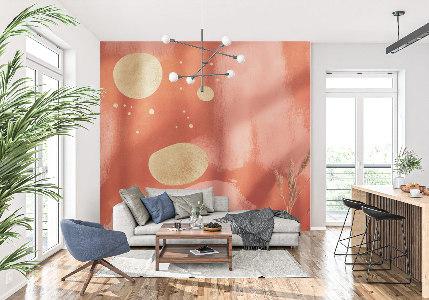 Papier peint terracotta eclats dores modernes tapisserie