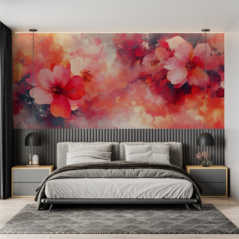 Papier peint aquarelle fleurs c...es abstraites mural adulte