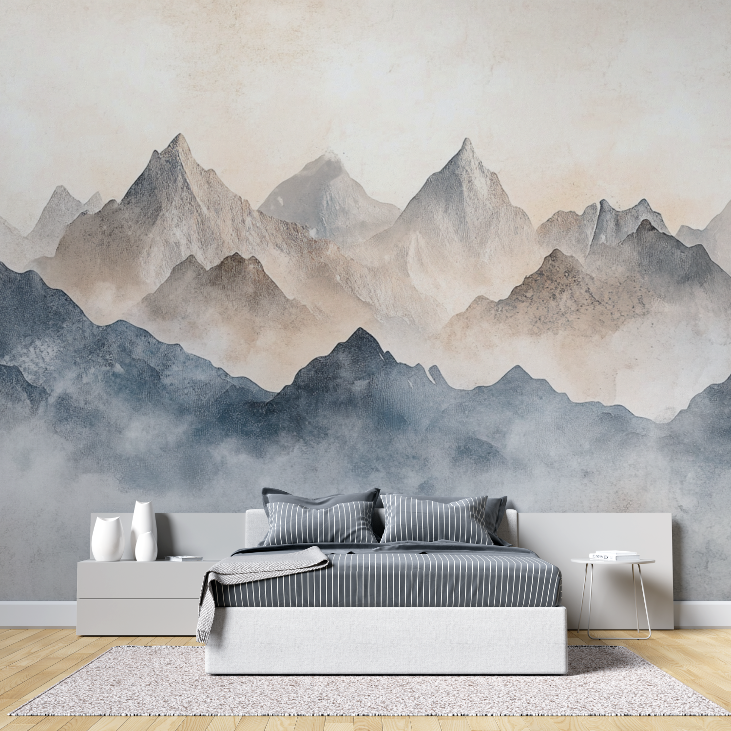 Papier peint aquarelle paysage montagne douce tete de lit
