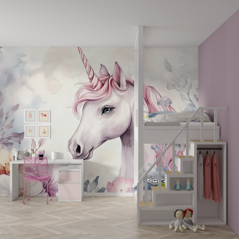 Papier peint mural licorne fleur murale mur chambre fille