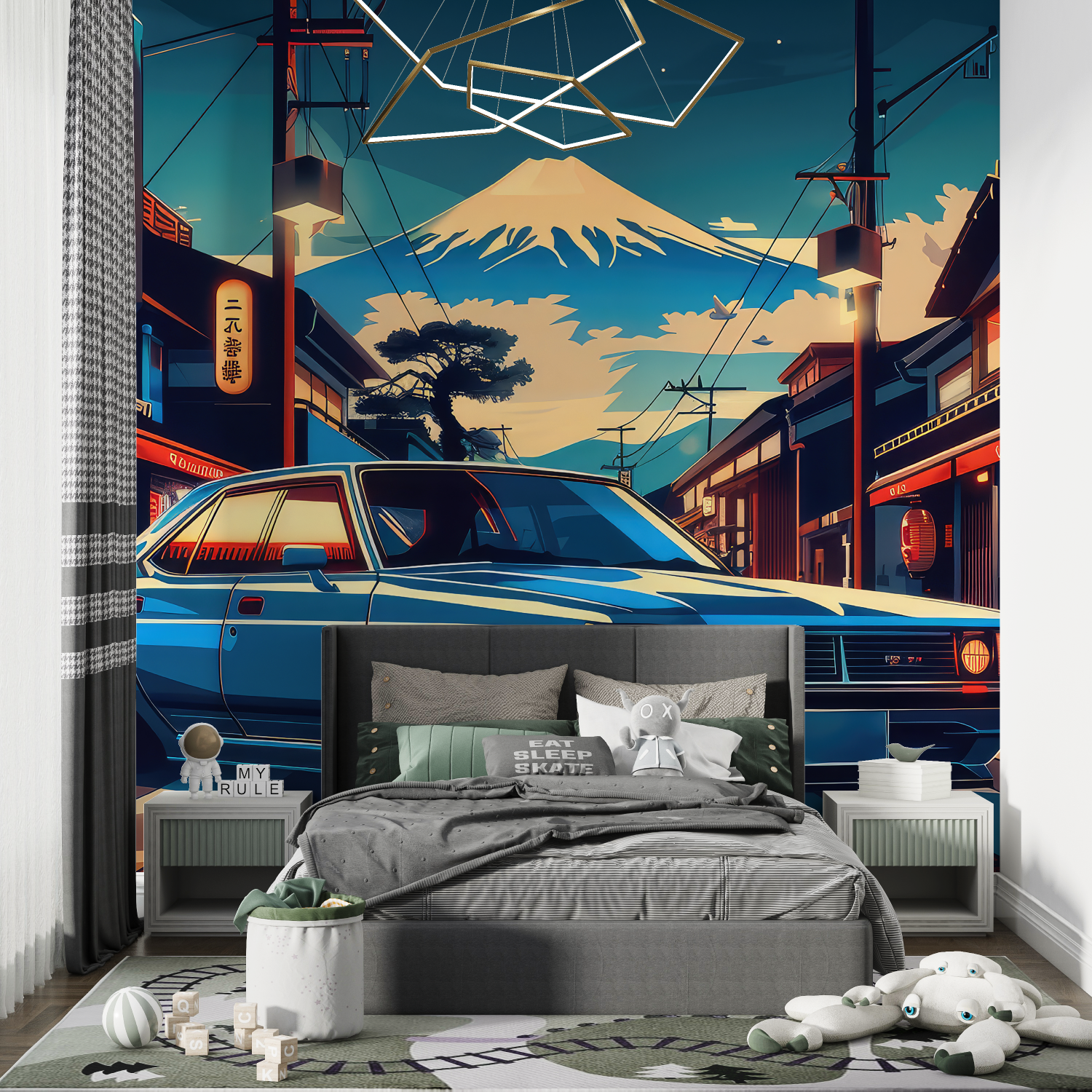 Papier peint fresque mural voiture chambre de garcon