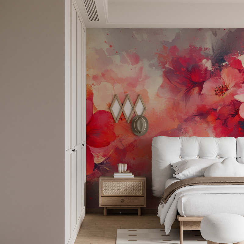 Papier peint aquarelle fleurs colorees abstraites mural