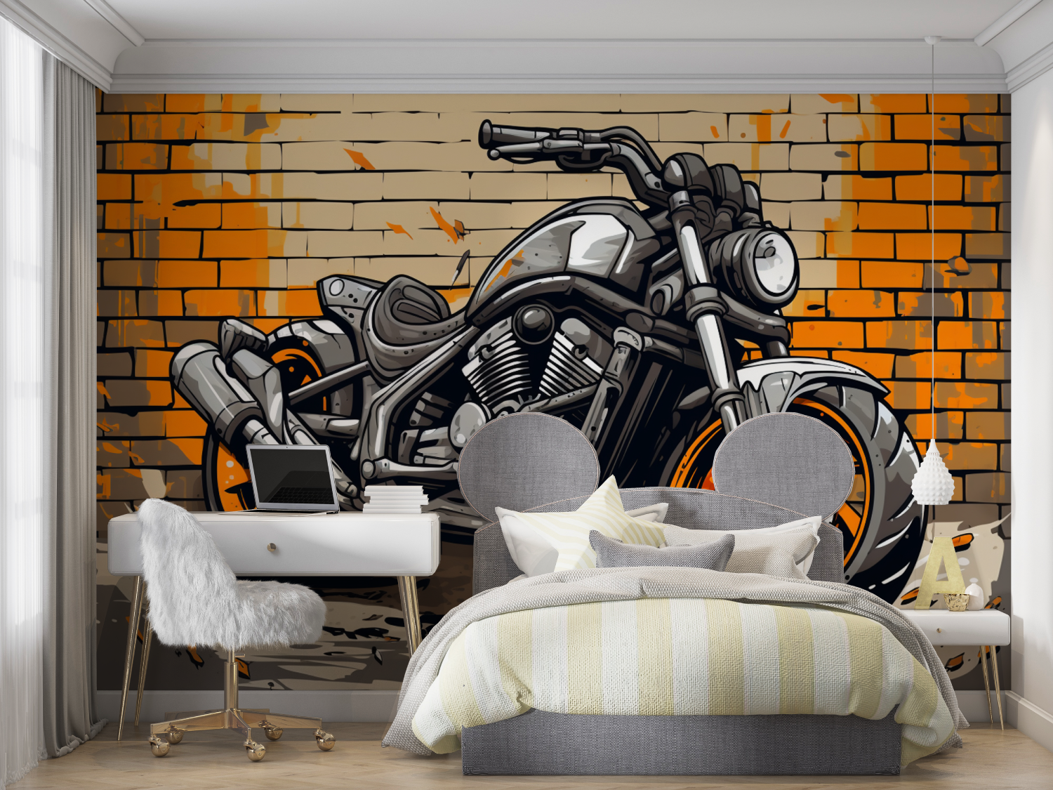 Papier peint grafitti moto mur chambre panoramique