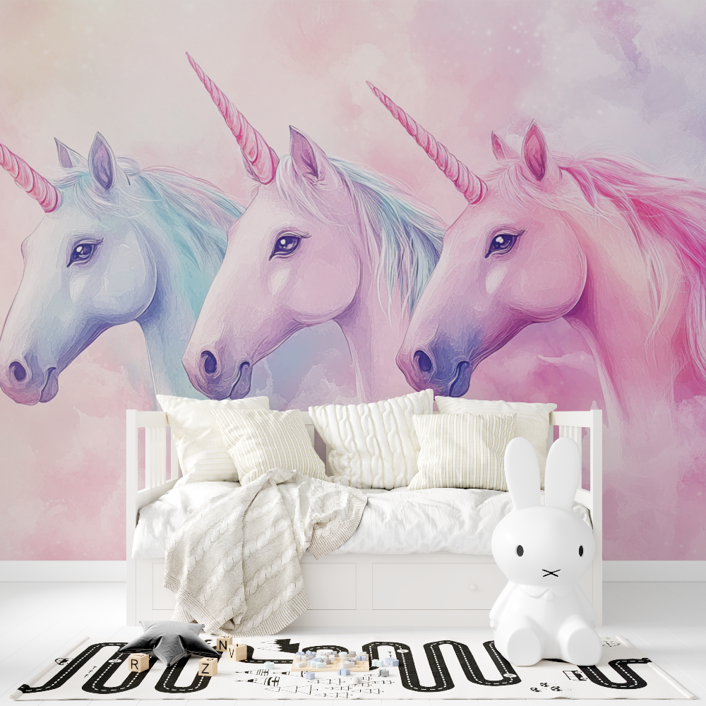 Papier peint licorne trio feerique tapisserie fille