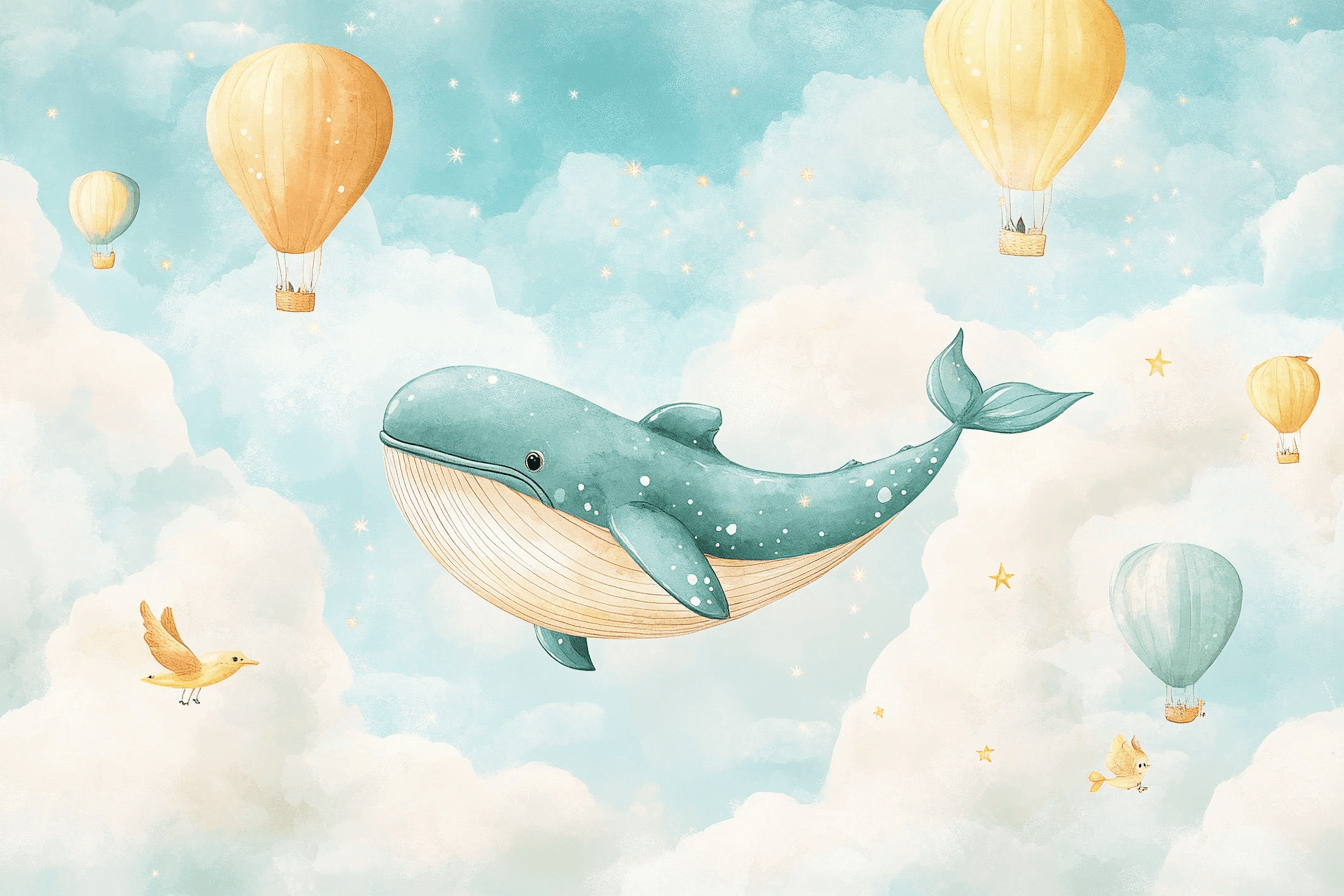 Papier Peint Bébé Classique Ciel et Baleine