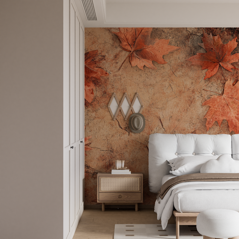 Papier peint terracotta effet bois patine mural