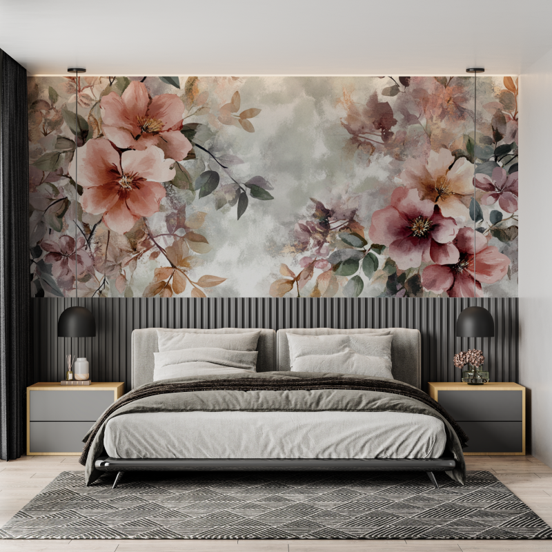 Papier peint aquarelle fleurs e...antes bohemes mural adulte