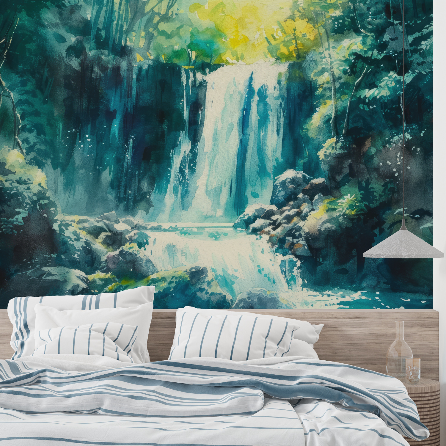 Papier peint aquarelle cascade zen leroy merlin