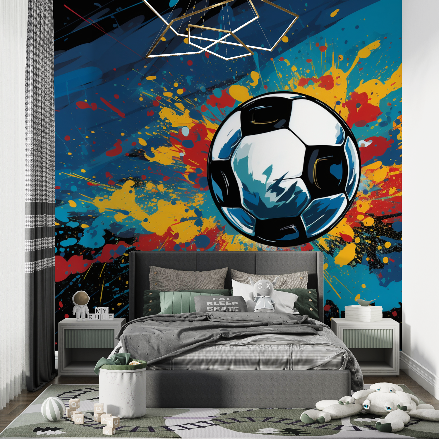 Papier peint foot vintage chambre de garcon