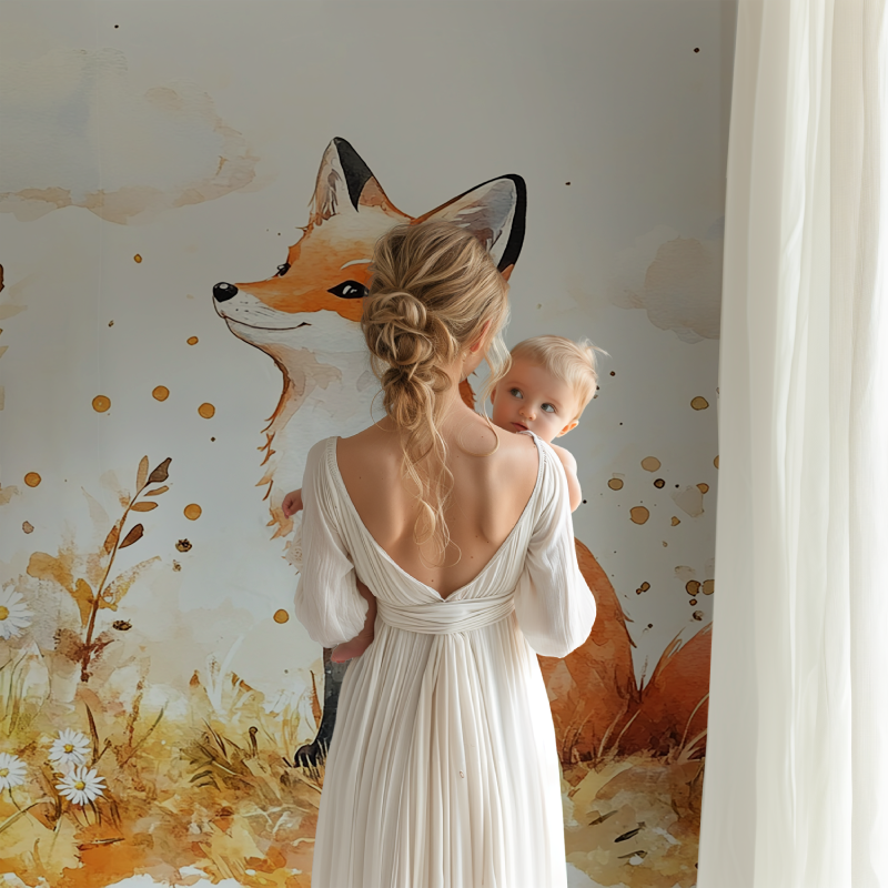 Papier peint renard bebe aquarelle bb123