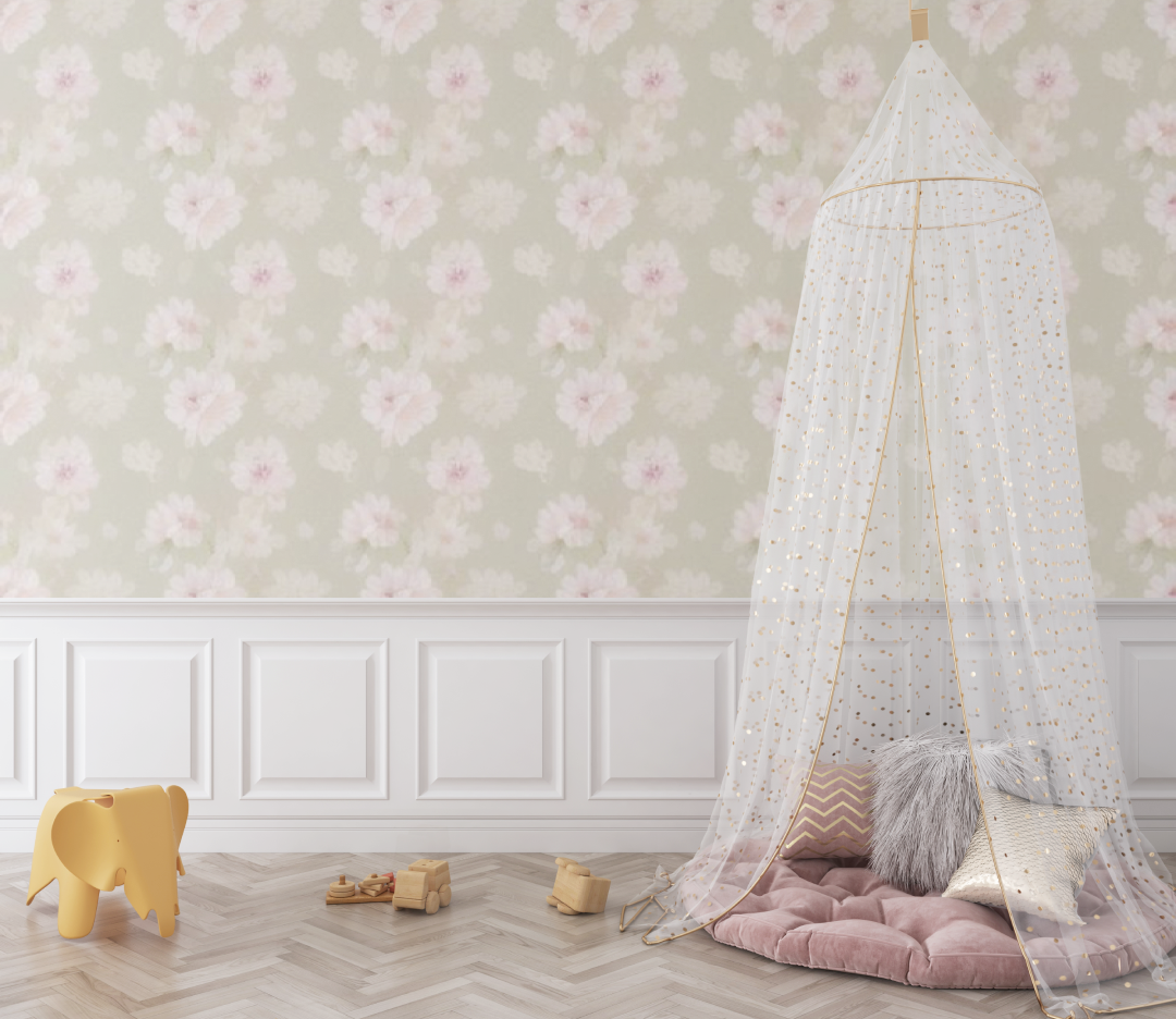 Papier peint Floral rose bébé - chambre bébé