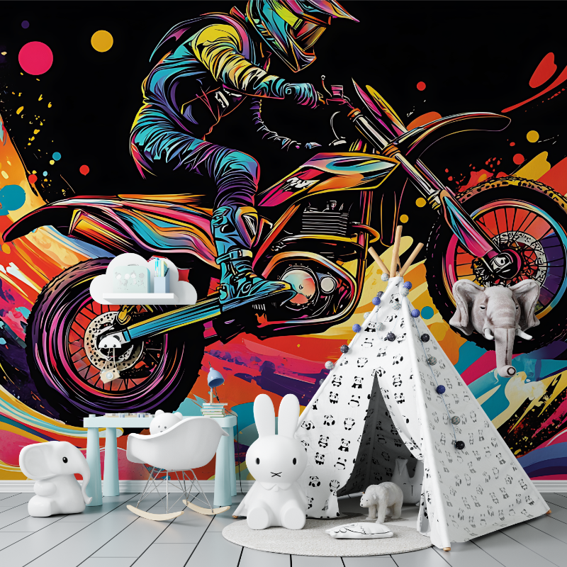 Papier peint panoramique graffiti moto tapisserie murs