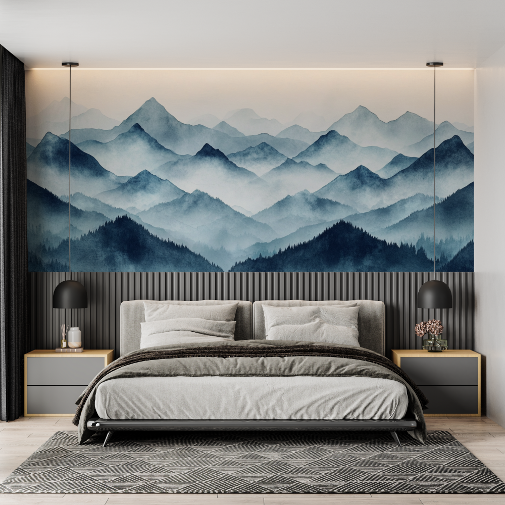 Papier peint aquarelle paysage montagne chambre adulte
