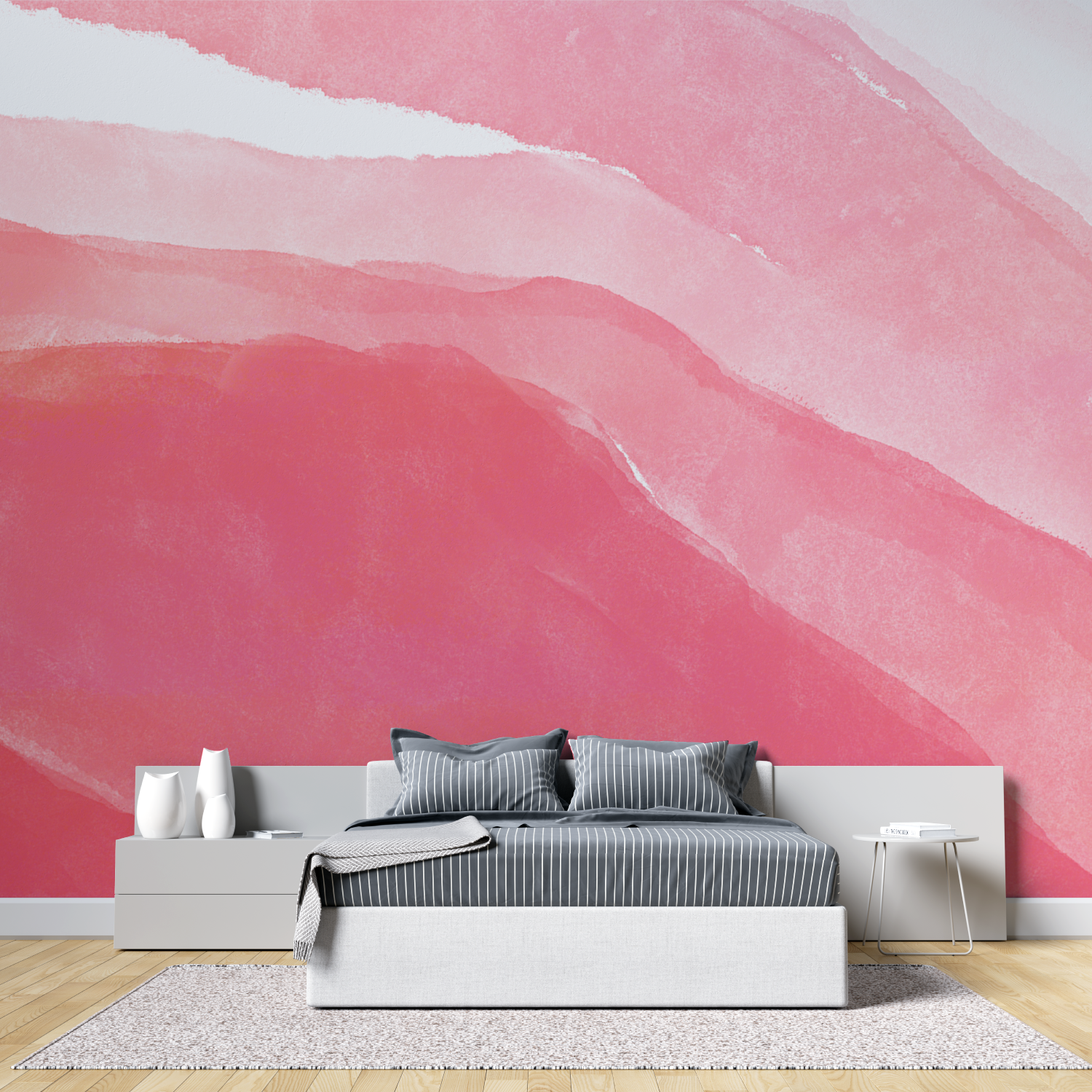 Papier peint aquarelle rose fonce tete de lit
