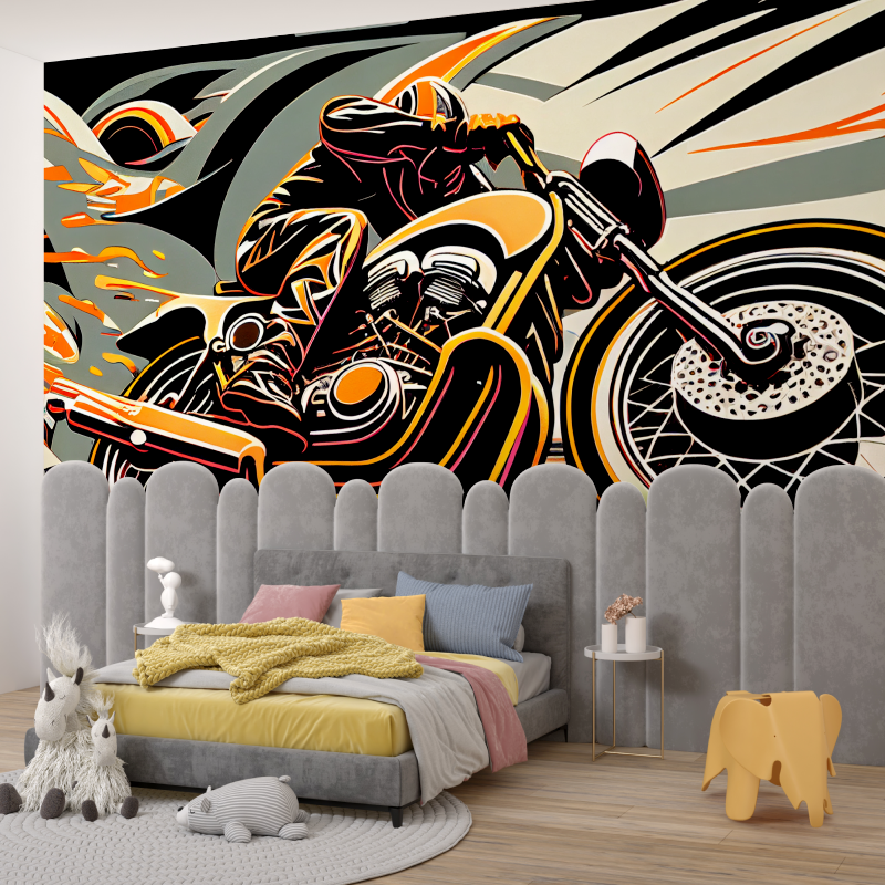 Papier peint graffiti moto orange garcon345