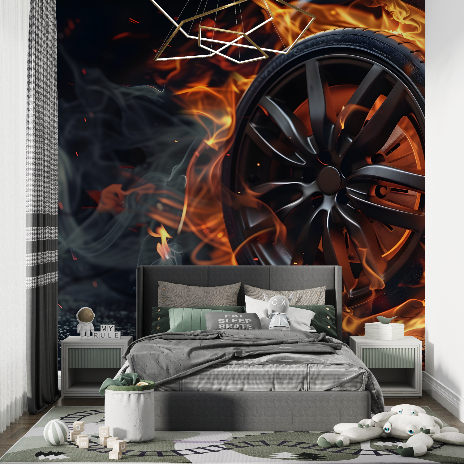 Papier peint roue de voiture chambre de garcon
