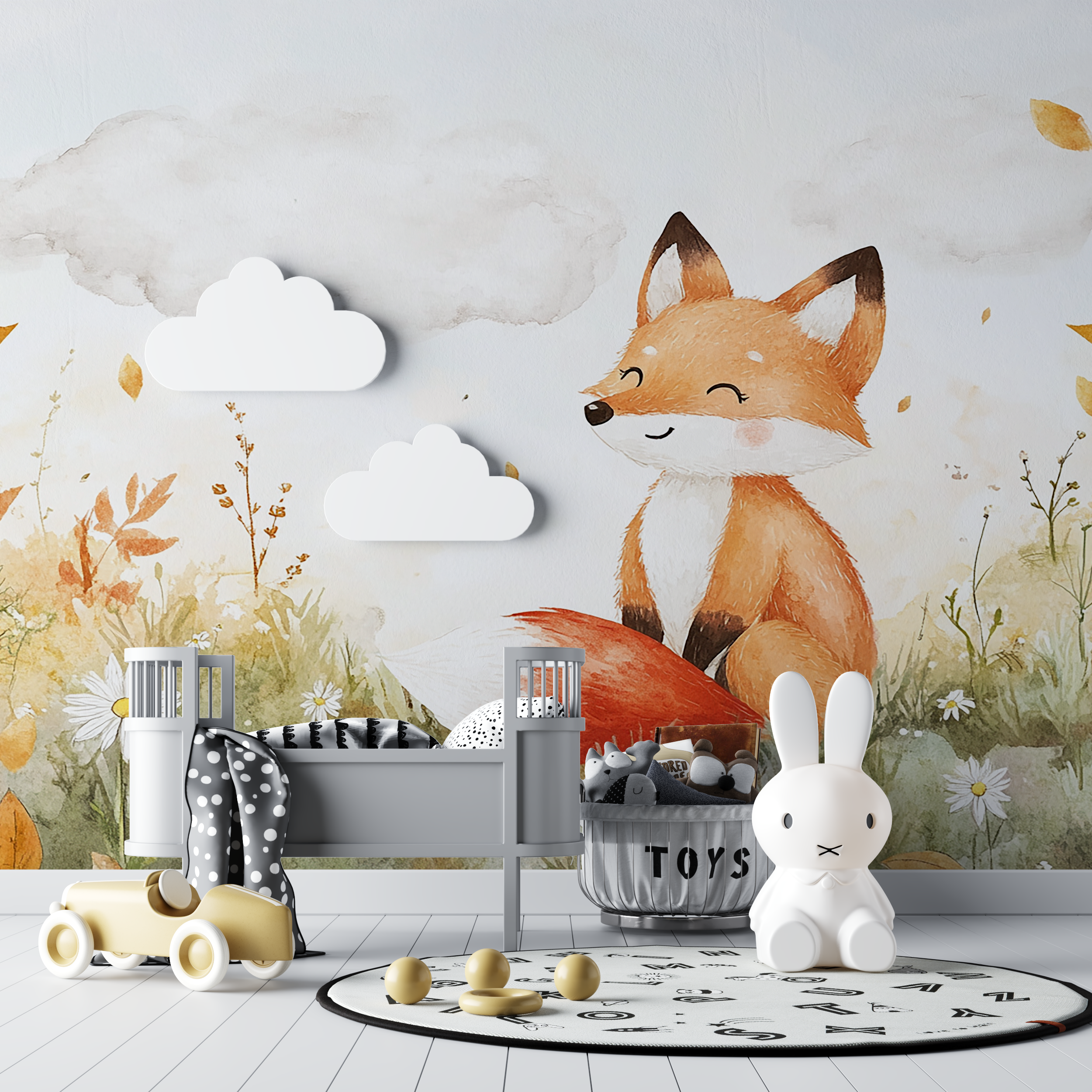 Papier peint renard mignon bebe tipi