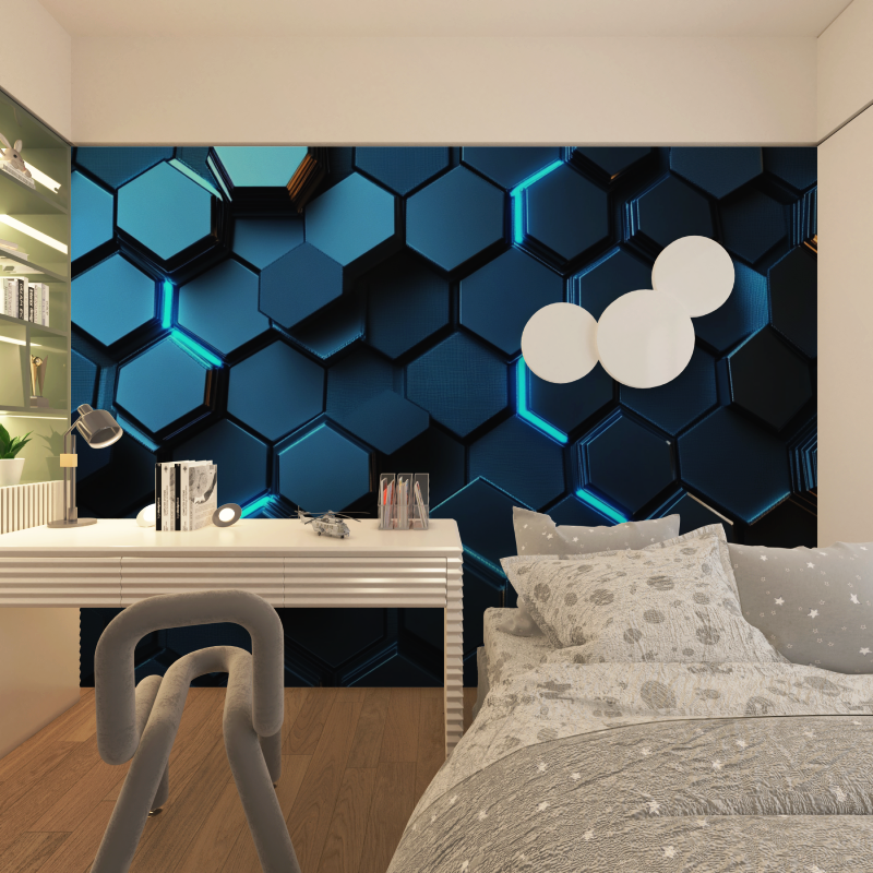Papier peint gamer hexagones futuristes chambre adolescents