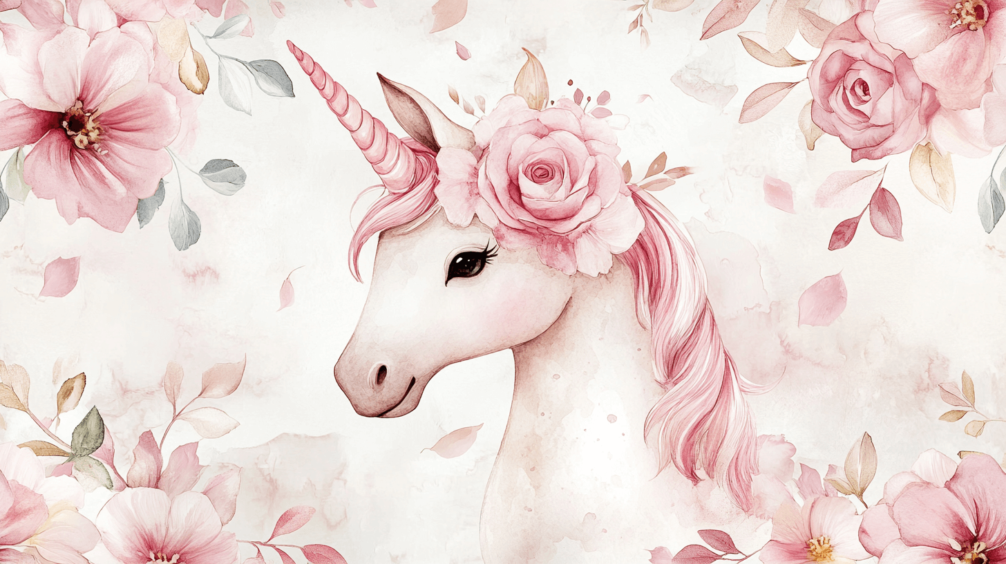 Papier Peint Thème Licorne Royal Et Fleur Rose