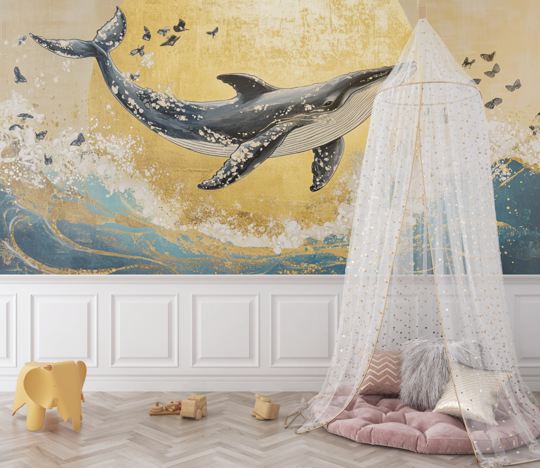 Papier peint baleine et soleil bebe