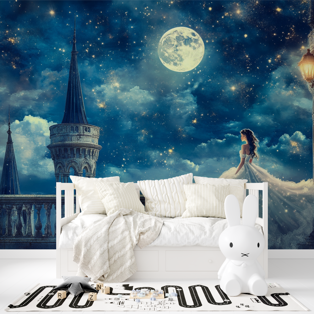 Papier peint trompe loeil princesse tapisserie fille