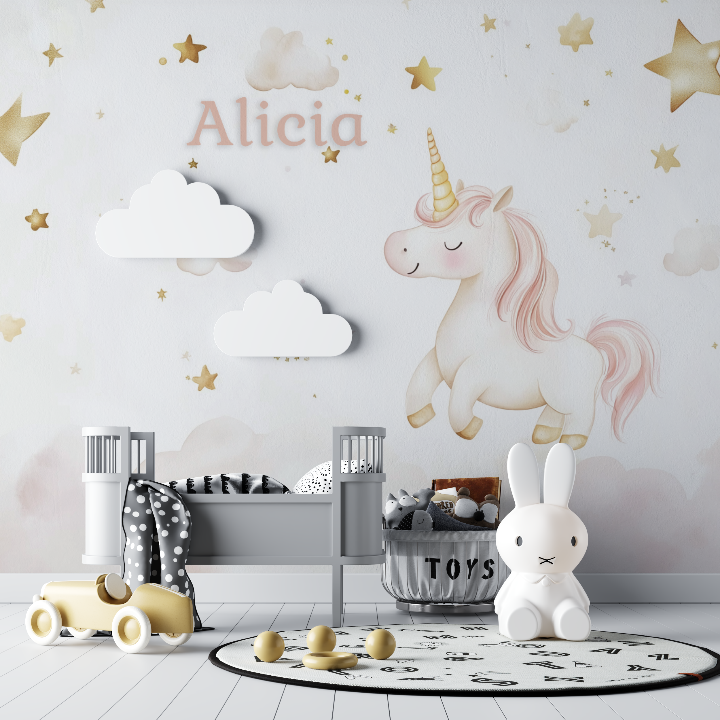Papier peint prenom licorne bebe tipi