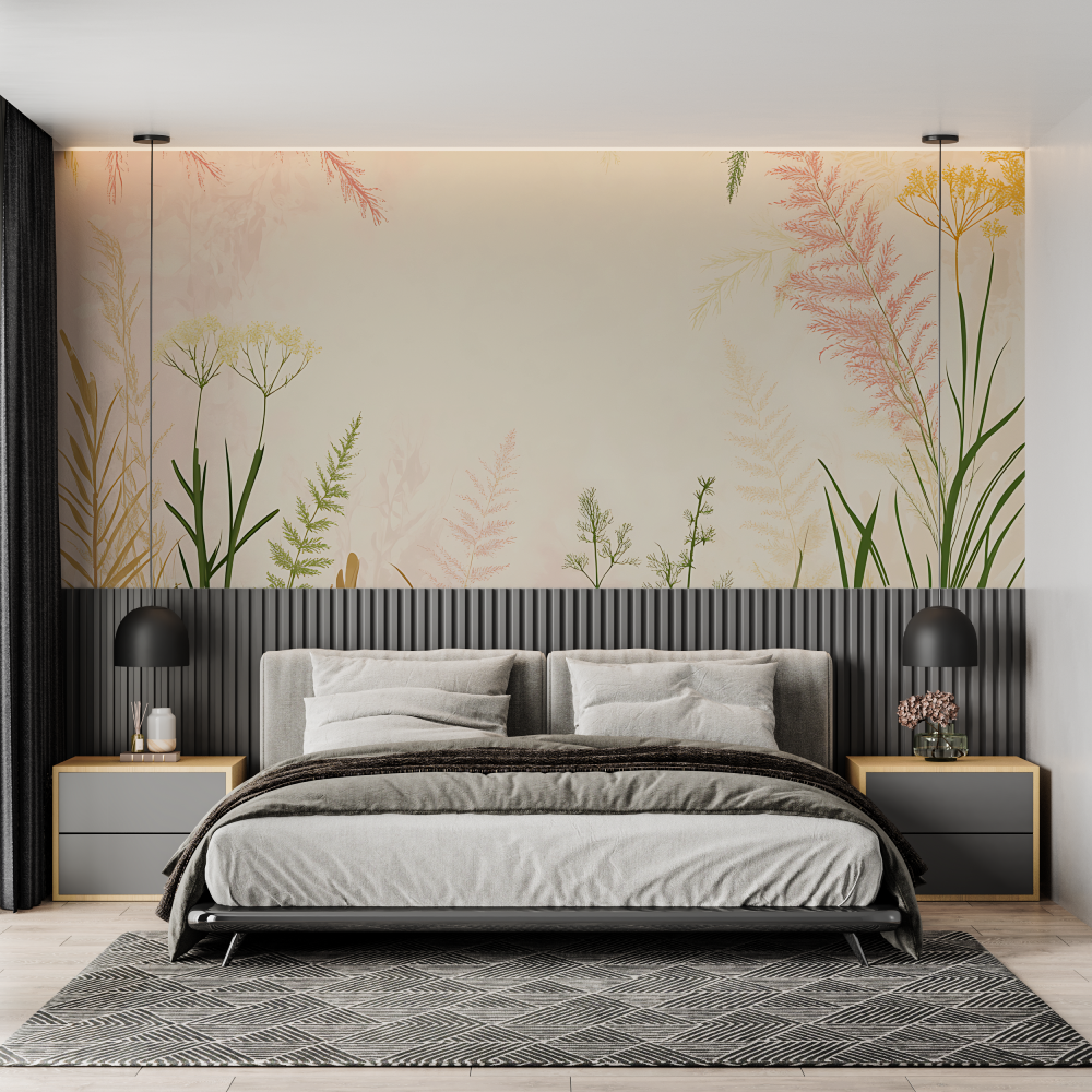 Papier peint aquarelle fleurs panoramique chambre adulte