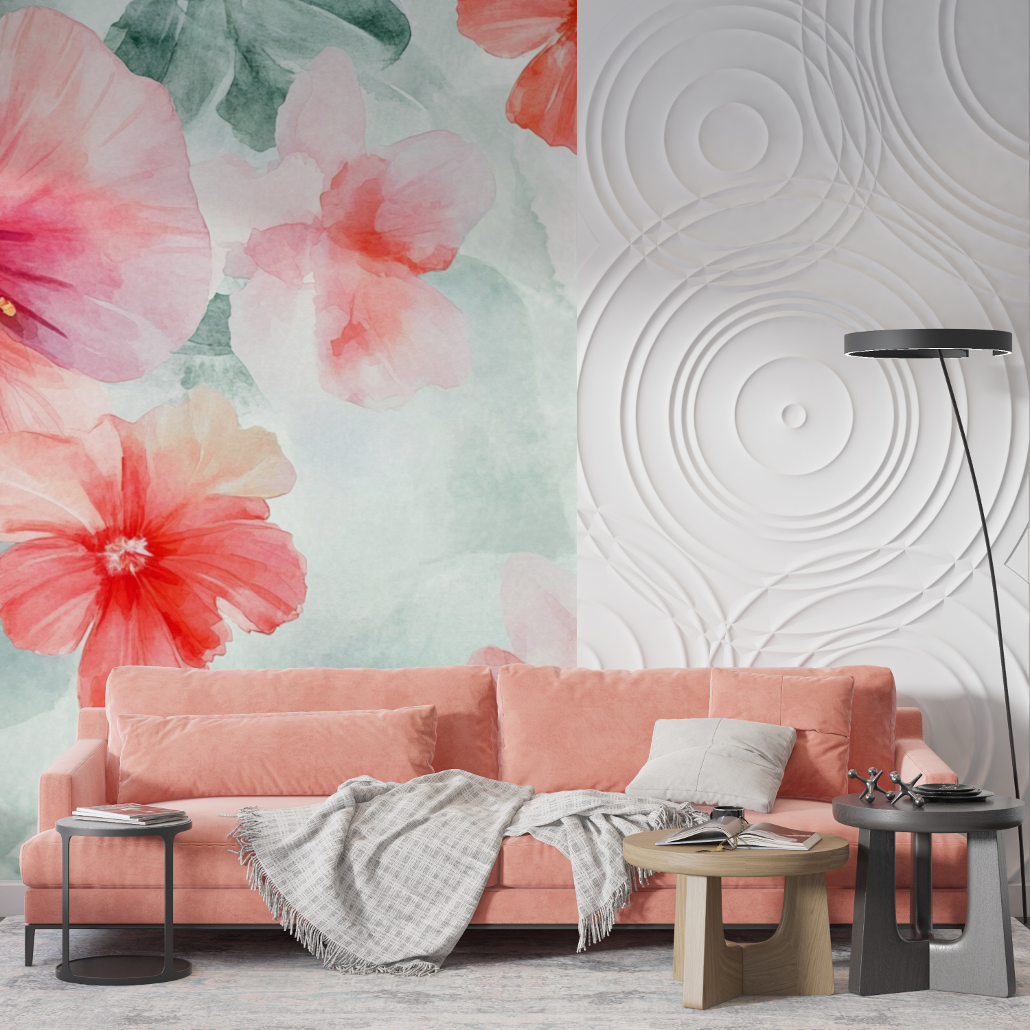 Papier peint aquarelle fleurs tropicales en degrade mur