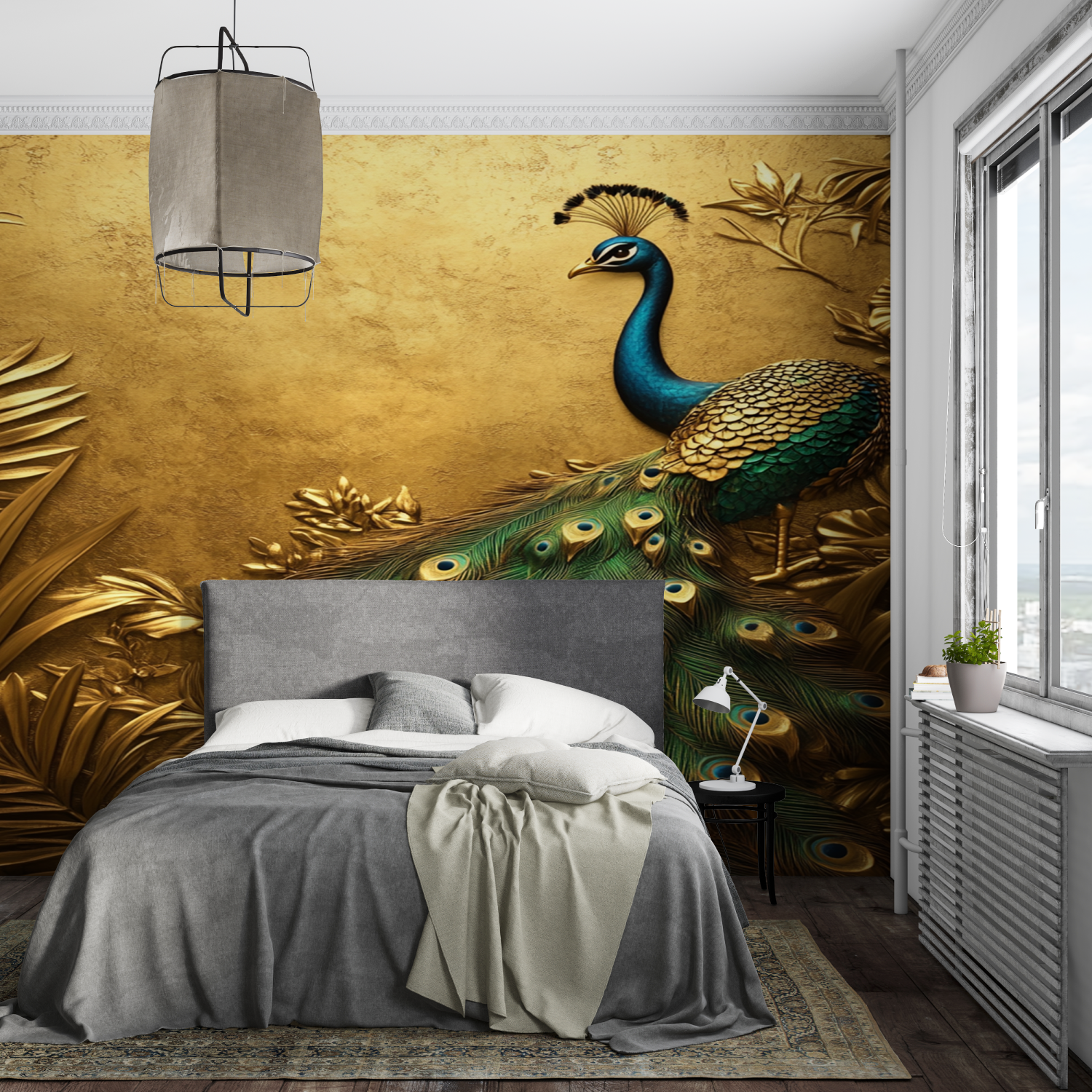 Papier Peint Paon Doré - pano mural