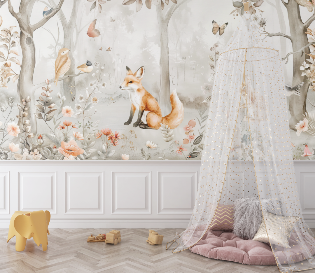 Papier peint renard foret bebe