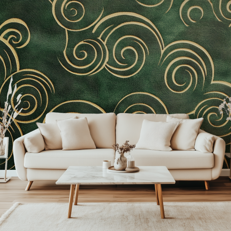 Papier peint vintage vert kaki canape simple
