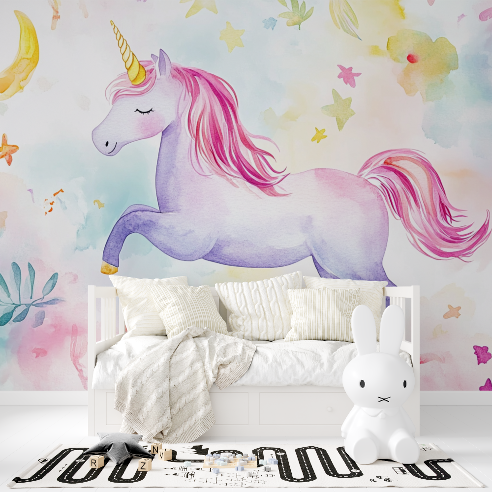 Papier peint deco licorne blanc...e blanche tapisserie fille