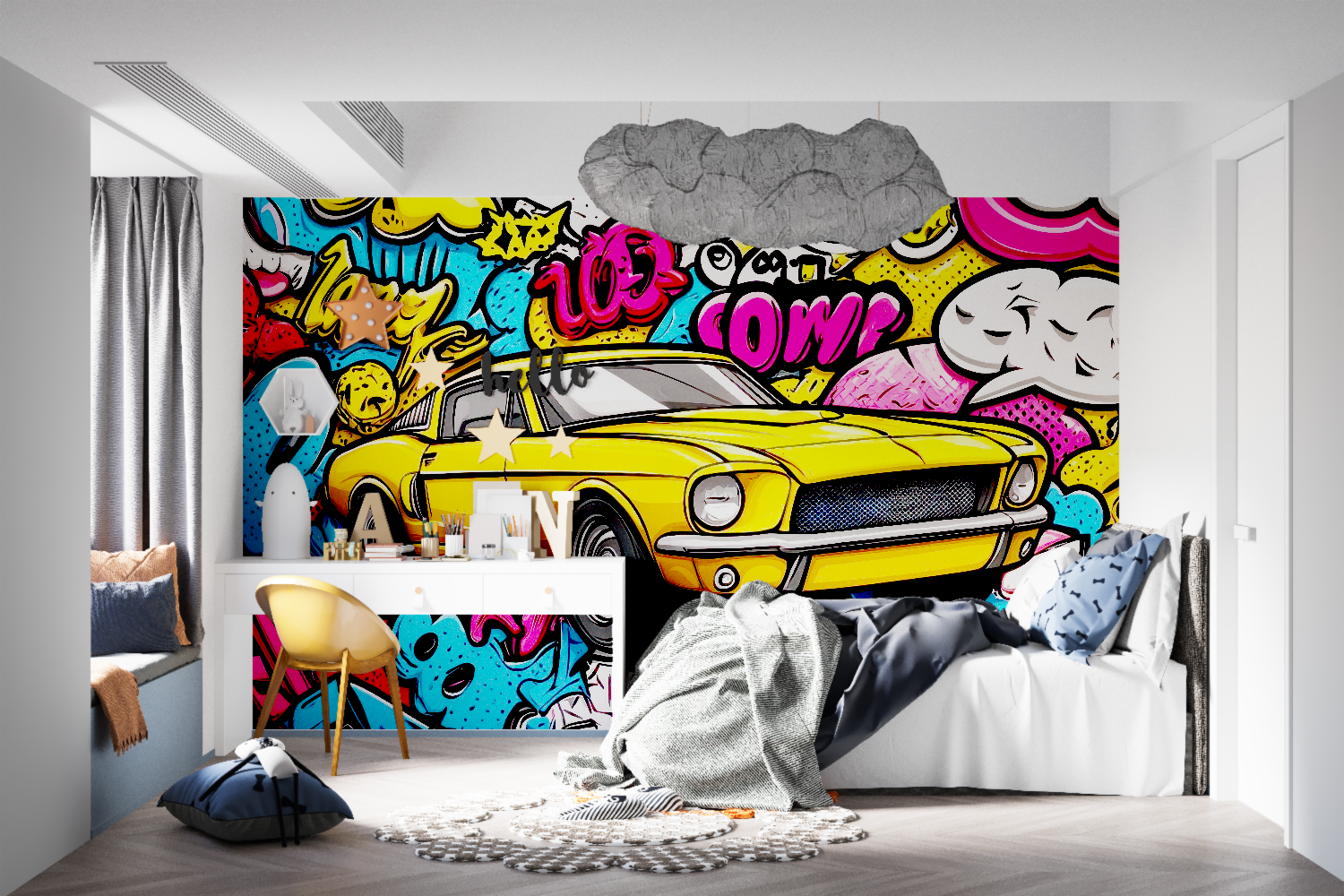 Papier peint voiture graffiti ado tapisseries murale