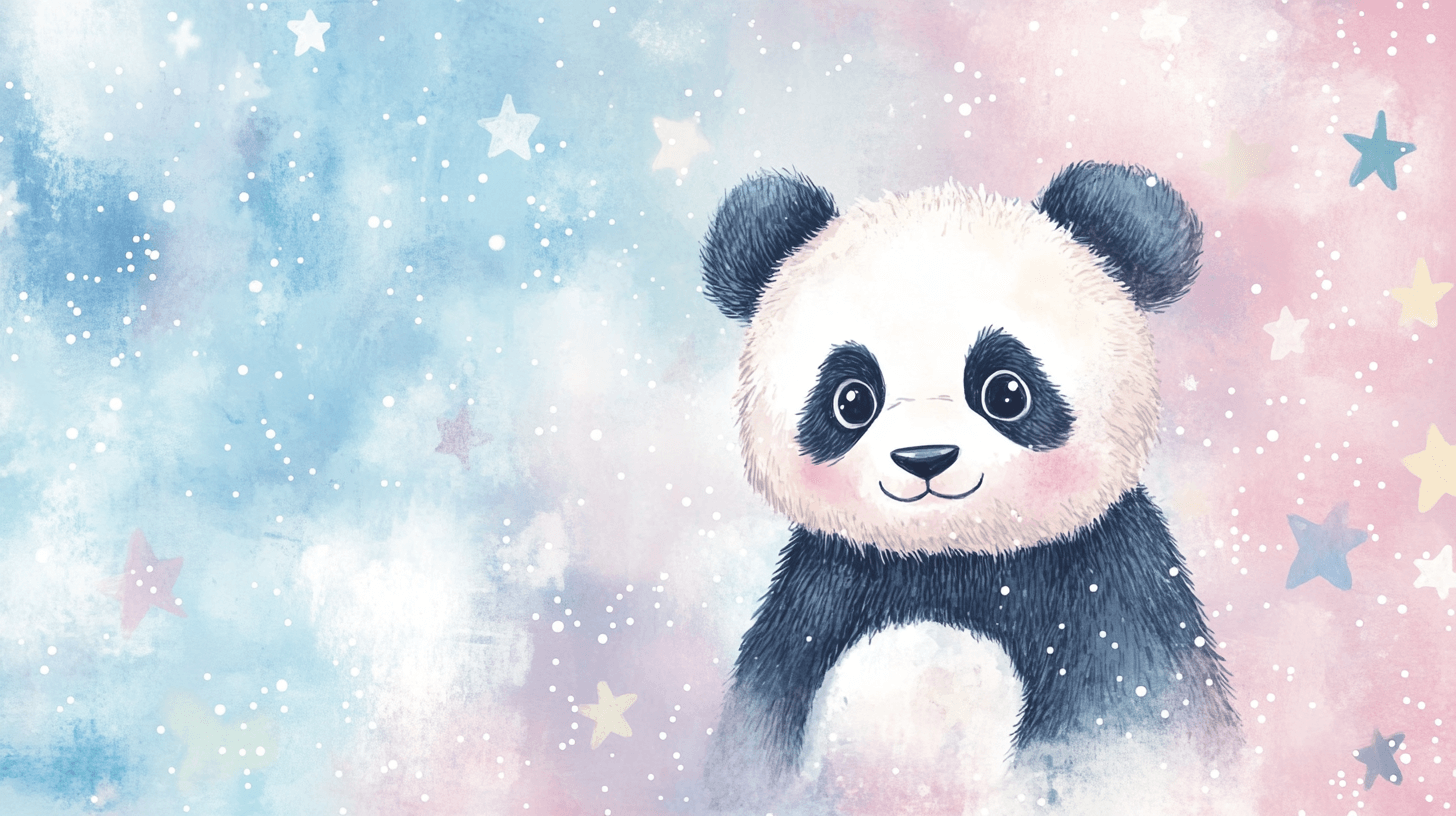 Papier Peint Panda Et Étoiles Filantes