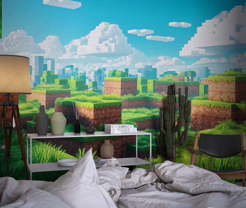 Papier peint gamer minecraft pixel art chambre dado1