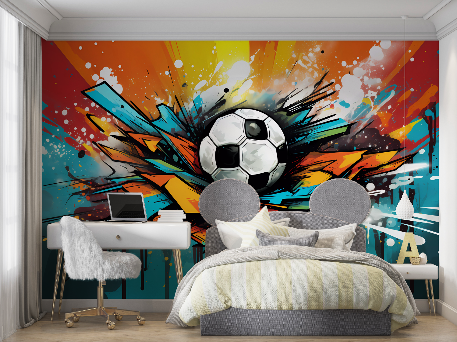 Papier peint graffiti foot enfant mur chambre panoramique